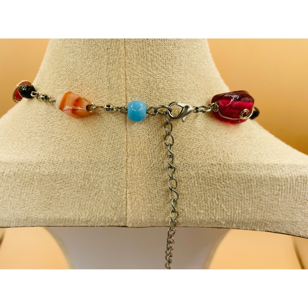 Multicolor Lampwork Art Glass Bead Necklace and Bracelet Set Silver Tone Boho - Picture 5 of 6